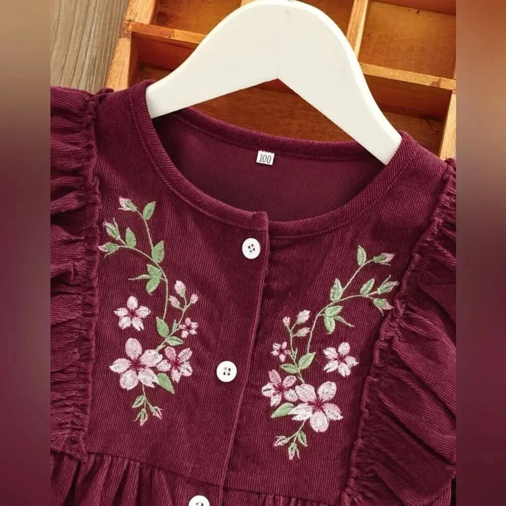 SHEIN Kids EVRYDAY Young Girl Floral Embroidered Ruffle Smock Dress - Picture 2 of 5